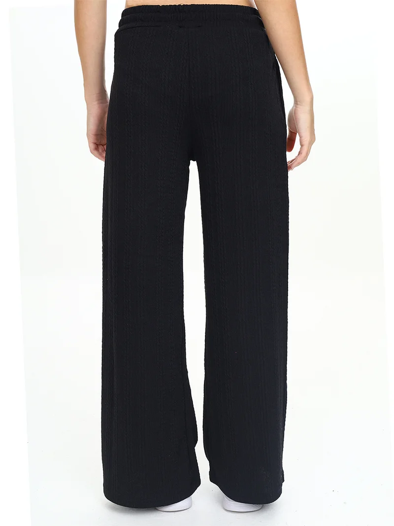 دينوكيدس بنطلون رياضي أسود أساسي واسع الأرجل للبنات